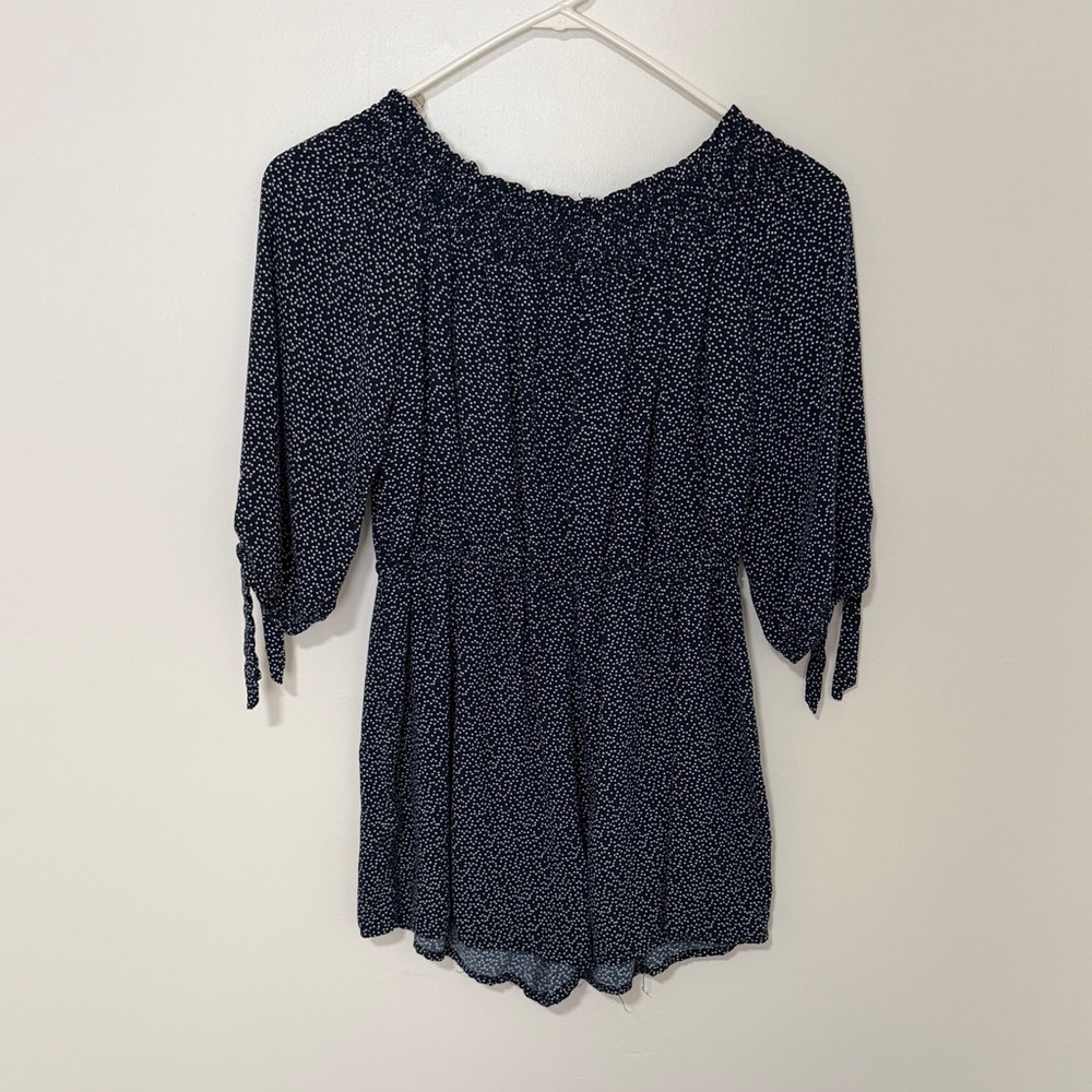 As U Wish Navy Tunic with White Micro Dot Print